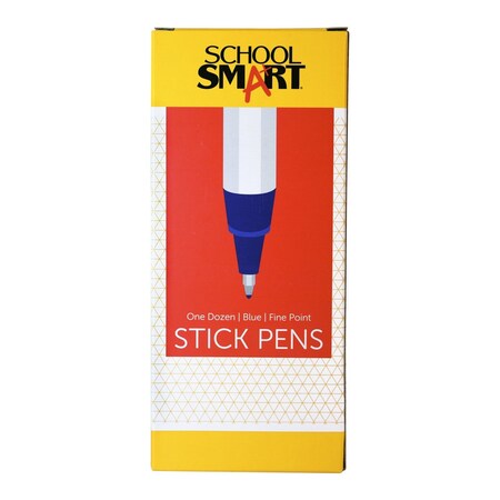 Round Stick Pen, Fine Tip, Blue, Pack Of 12 PK